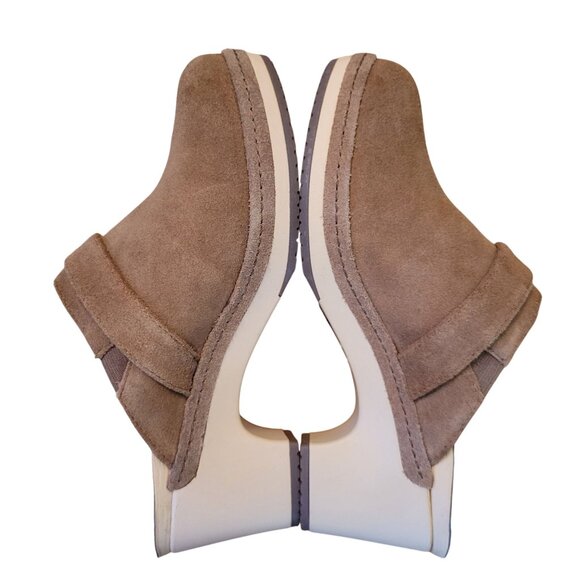 Crocs Slip On Heeled Clogs Mules 6 Brown Suede Leather SARAH - Picture 7 of 8